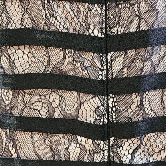 Adrianna Papell Lace Cocktail Midi Dress With Sheer Neck And Hem In Black Size L - Picture 10 of 14